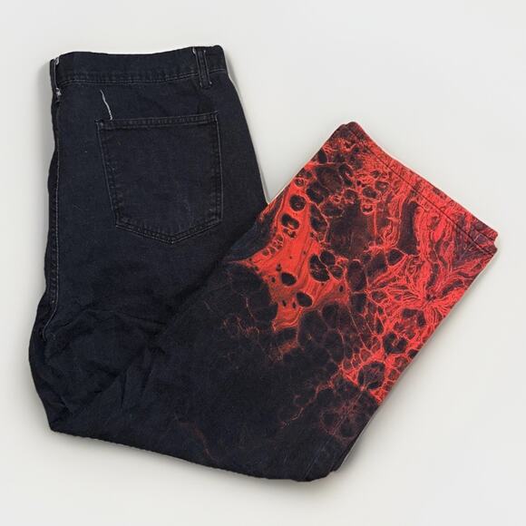 Shein Men’s Baggy Flame Jeans Black Red Bleach Wash 38x32 Streetwear Y2K Punk - Picture 5 of 5